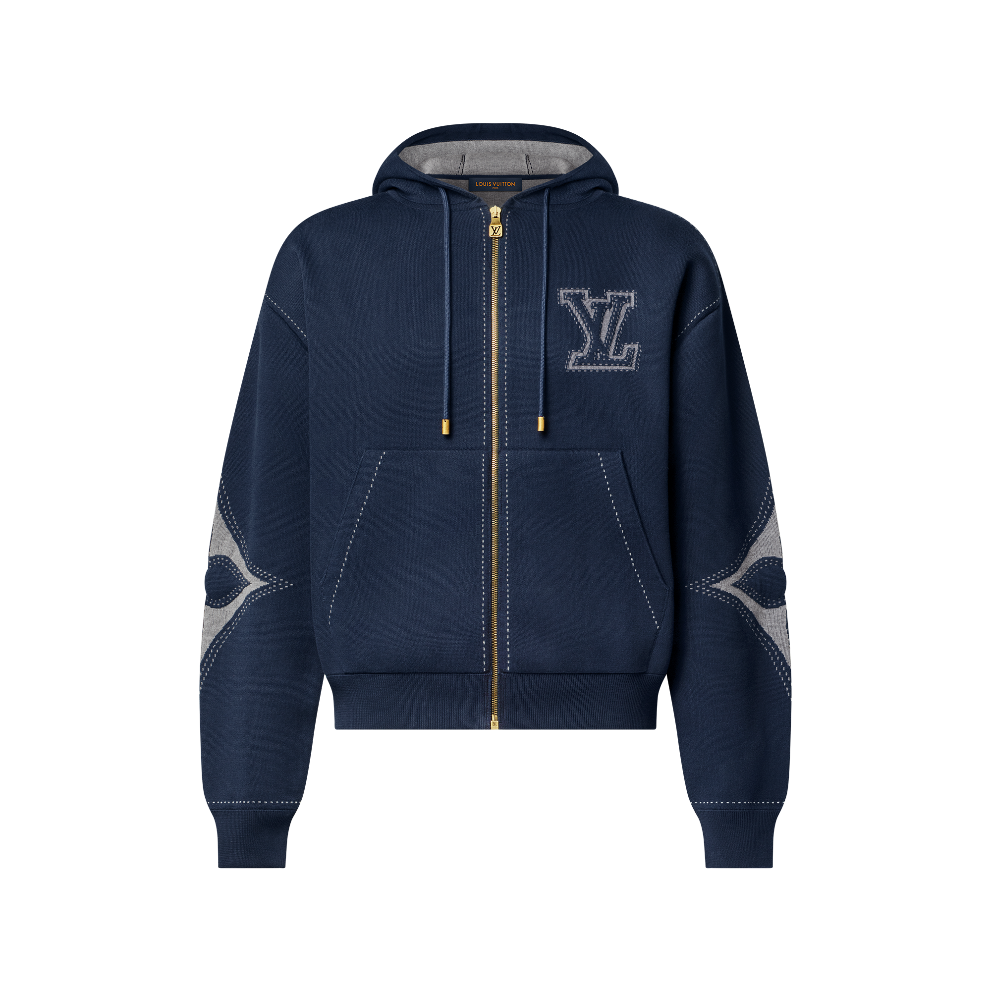 Louis Vuitton ネイビー フルジップジャケット Graphic Intarsia Zipped Cotton Hoodie - Ready-to-Wear | LOUIS VUITTON